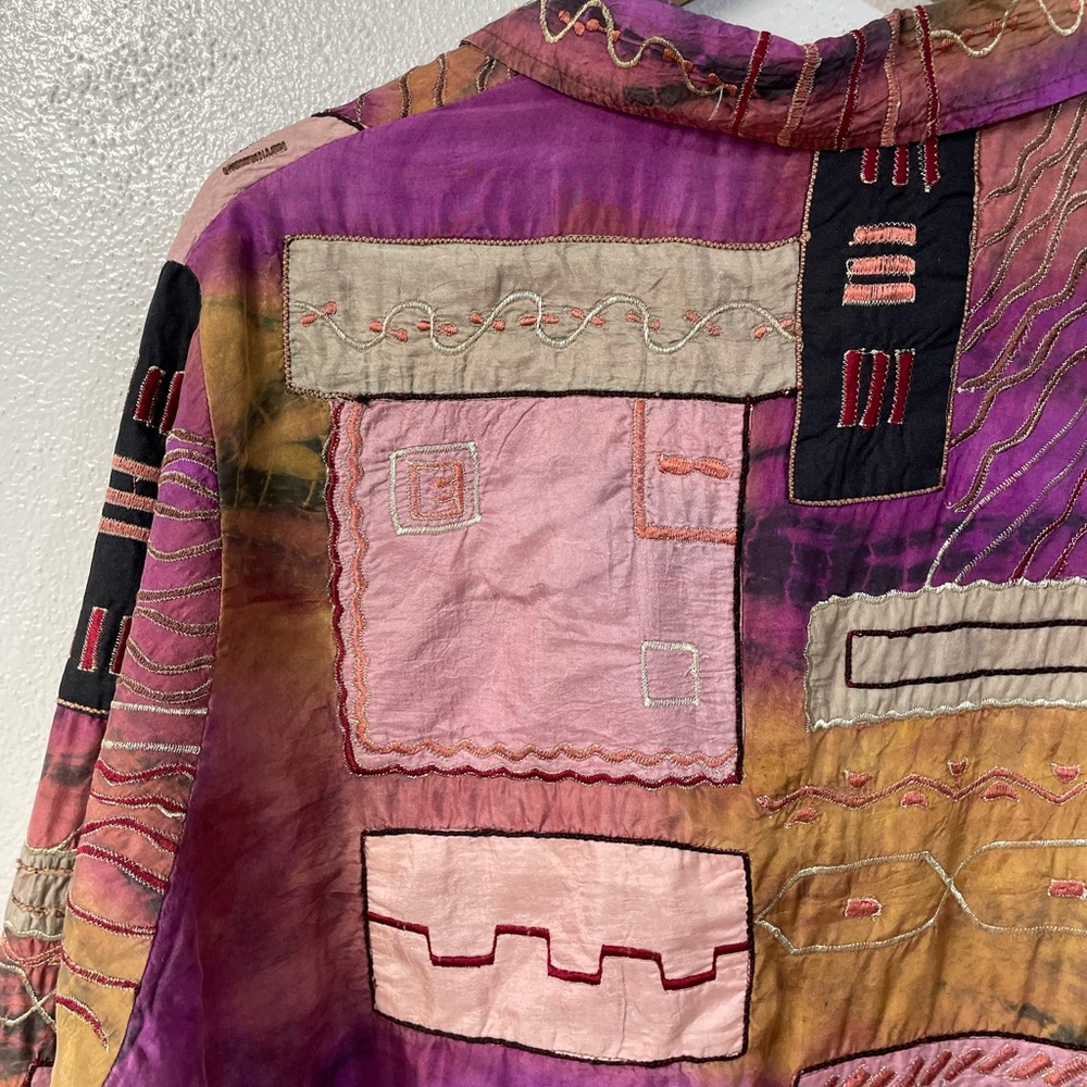 Parsley Sage Silk Patchwork Button Jacket Boho Ar… - image 13